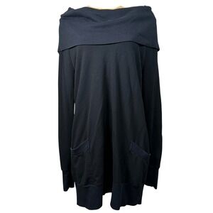 Black Off Shoulder Cowl Neck Tunic Sweatshirt Dress Pockets Witchy Lagenlook